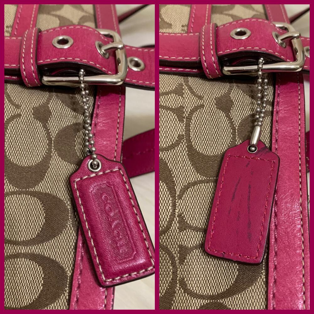 COACH HAMPTON Large Vintage Khaki & Pink Signature Canvas Tote F12647 - Picture 3 of 15